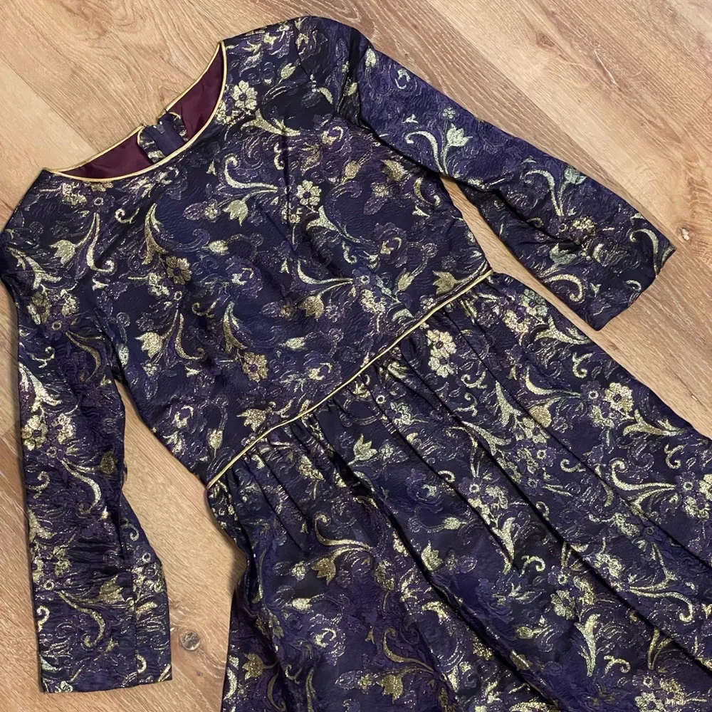 VTG Midnight blue gold lace fairytale princess dress formal gown sz small M 28”W - Picture 4 of 13